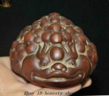 3.4''China yixingzisha pottery carved wealth Golden Toad bufo Copper coin statue