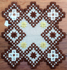 HAND EMBROIDERED HARDANGER DOILY - BEIGE 6.75 X 6.75"" - NEW