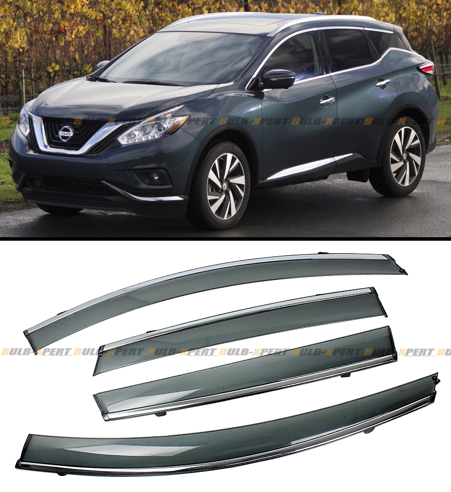 FOR 2015-2022 NISSAN MURANO CHROME TRIM CLIP-ON SMOKE WINDOW VISOR