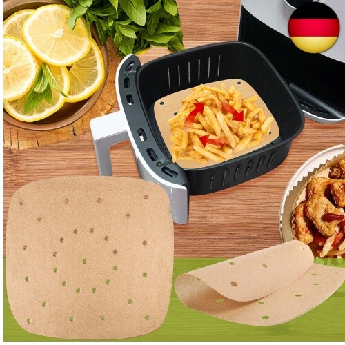 200 Stück Air Fryer Backpapier-Einlagen | 21,6 Cm Quadratisch | Perforiert & Hitzebeständig Bis 230°C