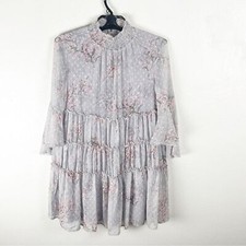 STORIA Chiffon Cherry Blossom Swing High Neck Bell Sleeve Tiered Dress Small