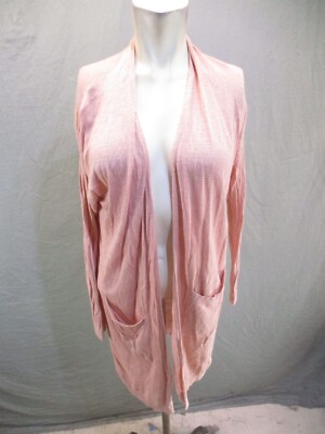 UNIQLO Size M Women Peach Linen Blend Pocket Open Front Long Sleeve  Cardigan 143