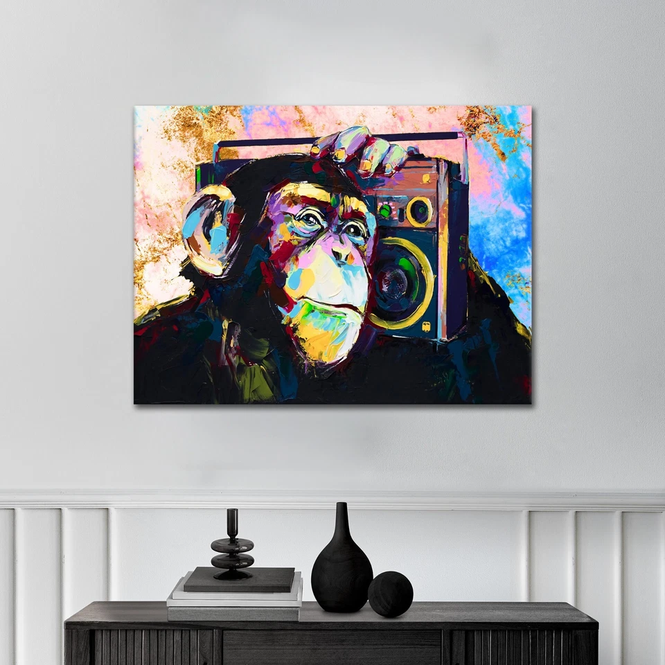 Leinwandbild Poster Acryl Glas Pop-Art Affe Musik bunt Abstrakt Graffiti - Bild 2 von 4