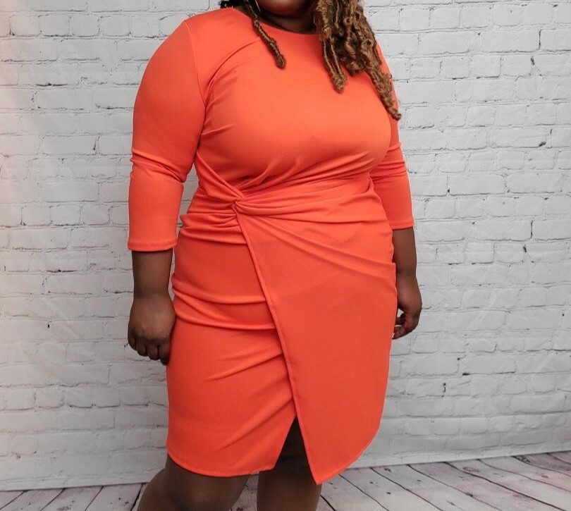plus size orange wrap dress orange dress plus size Plus Size Orange Satin Ruffle Mini Dress -parroquiadesanalbertomagno.com