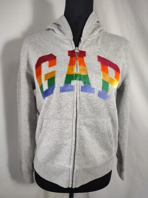 GAP Kids Unisex Grey Zip Up Hoodie With Rainbow Logo Size XXL