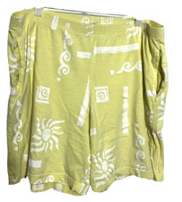 Vintage 80s Cotton Shorts Large Neon Yellow Large Abstract All Over Beach Surf