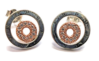 Authentic Pandora Earrings, 2-Tone Signature Two-tone Circle Studs ...