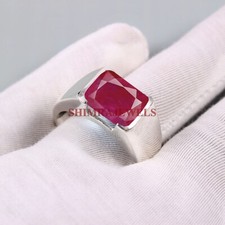 Riscaldato Rubino Gemma Con 14K Placcato Oro Bianco Anello Argento per Uomo #101