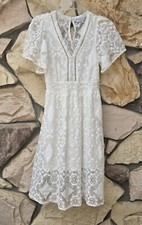 BOHO Hippie Peasant Crochet Lace Butterfly Flutter Sleeves Small V Neck STORY ON