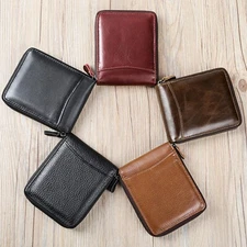 Mens RFID Blocking Leather Wallet Bifold Zipper Card Holder Coin Purse Compact