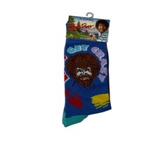 Bob Ross Lets Get Crazy Crew Socks Blue One Size Painter Art NWT