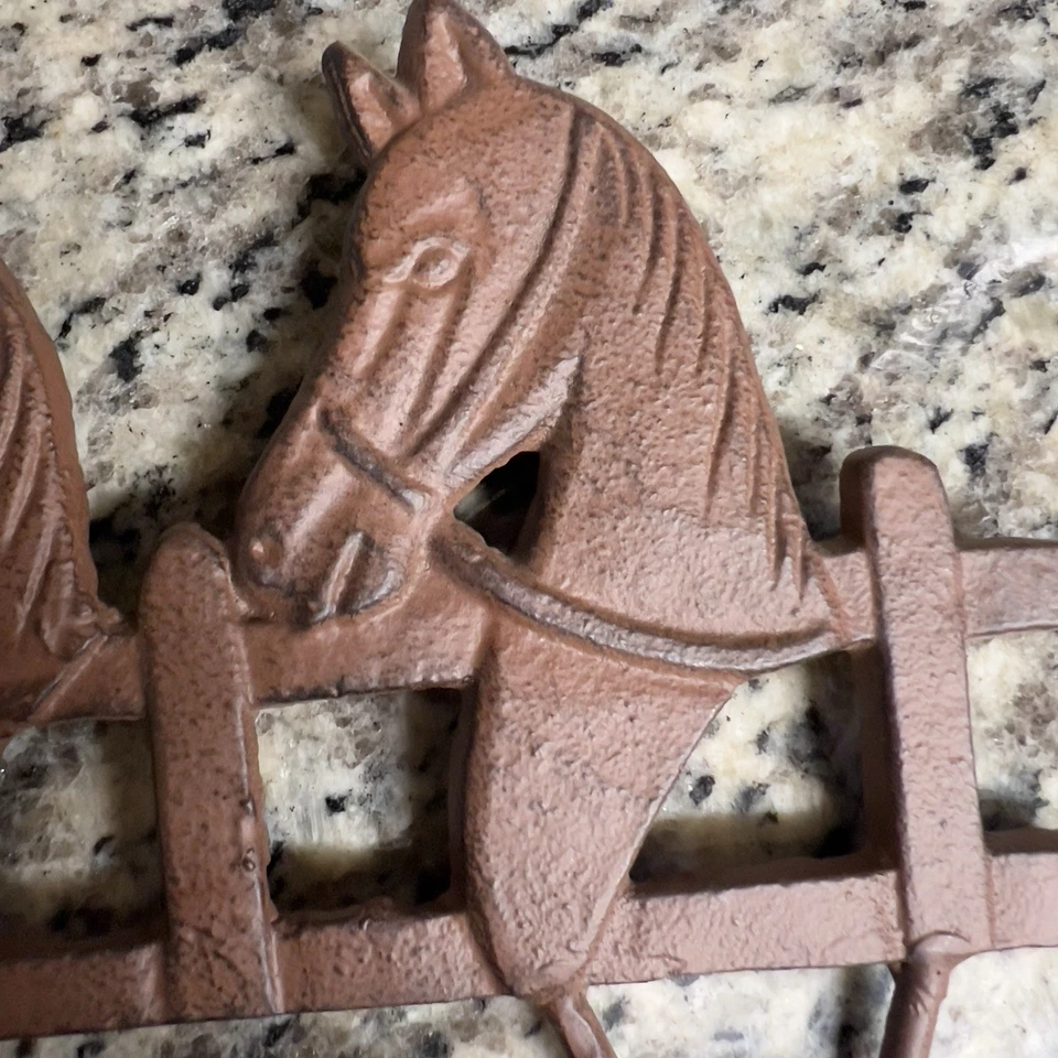 Rustic cast iron horse head wall hanging hooks keys coatrack cowboy - Image 3 of 4