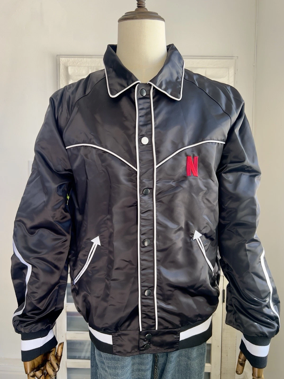 Jake Paul Mike Tyson Netflix Fight Satin Jacket XL Tiger Embroidery Black NEW image 3