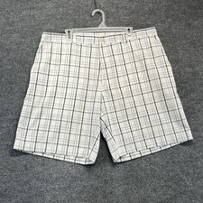 PGA Tour Shorts Men 40 White Plaid Chino Flat Front Golf 9" inseam