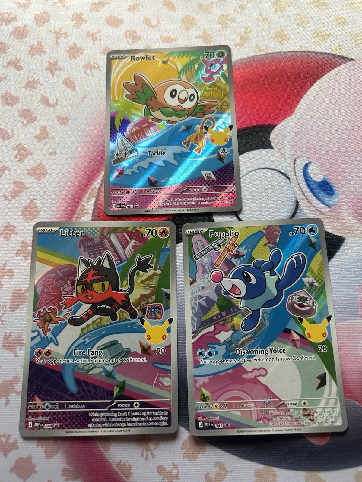 First Partner Illustration Card Set Rowlet Litten and Popplio Pokemon Cards Nm