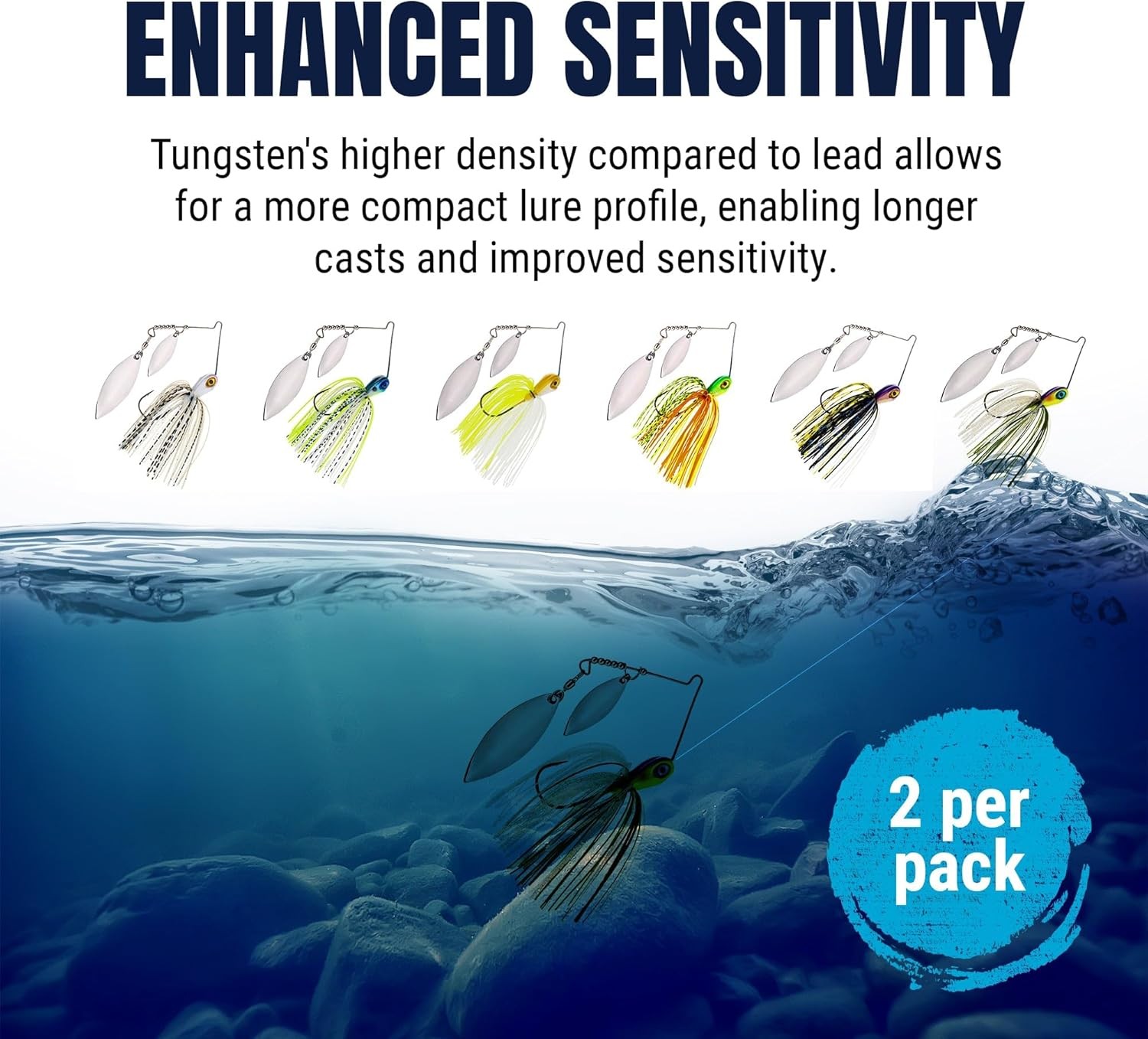 Reaction Tackle Tungsten Spinnerbait – Double Willow 1/2 oz, Charming Shad - Image 4