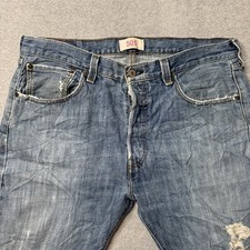 Levis 501 Jeans Mens 34x32 Blue Denim Cotton Straight Leg Distressed Button Fly
