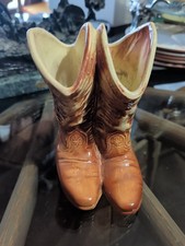 Vintage McCoy Pottery Cowboy Boots Planter Vase Brown Made In USA