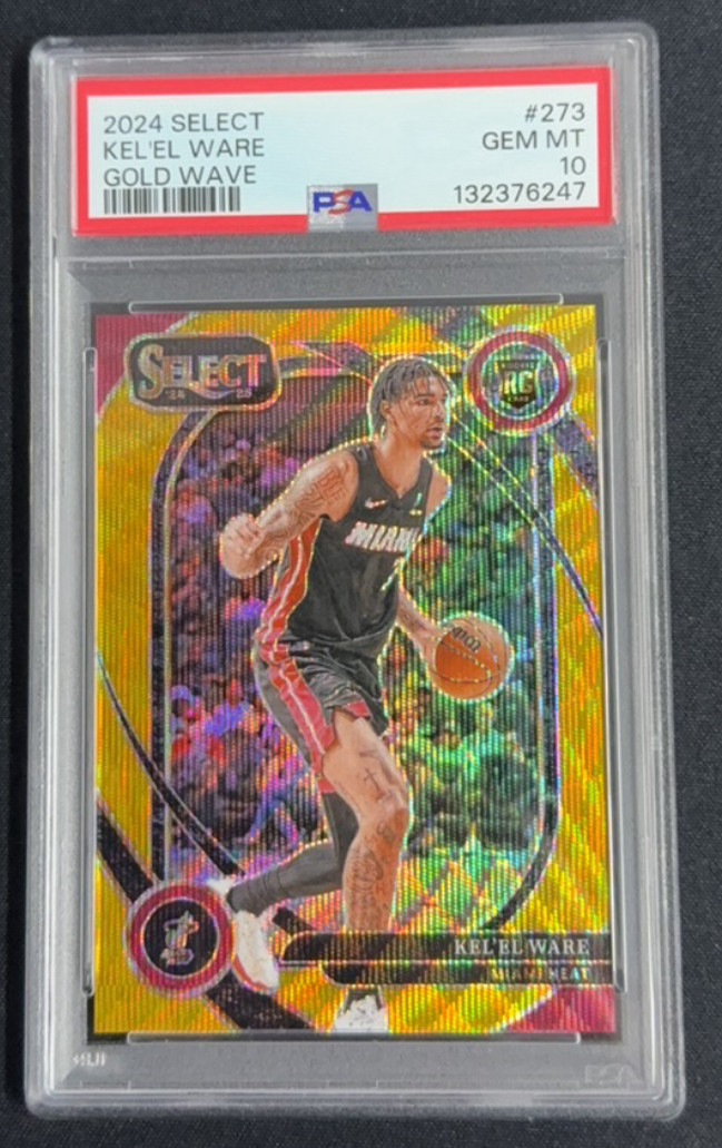 Kel'el Ware 2024-25 Panini Select 05/10 Courtside Gold Wave PSA 10 RC Heat #273