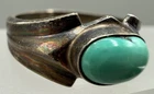VINTAGE STERLING SILVER OVAL TURQUOISE GEOMETRIC RING NAVAJO SIZE 9 UNISEX