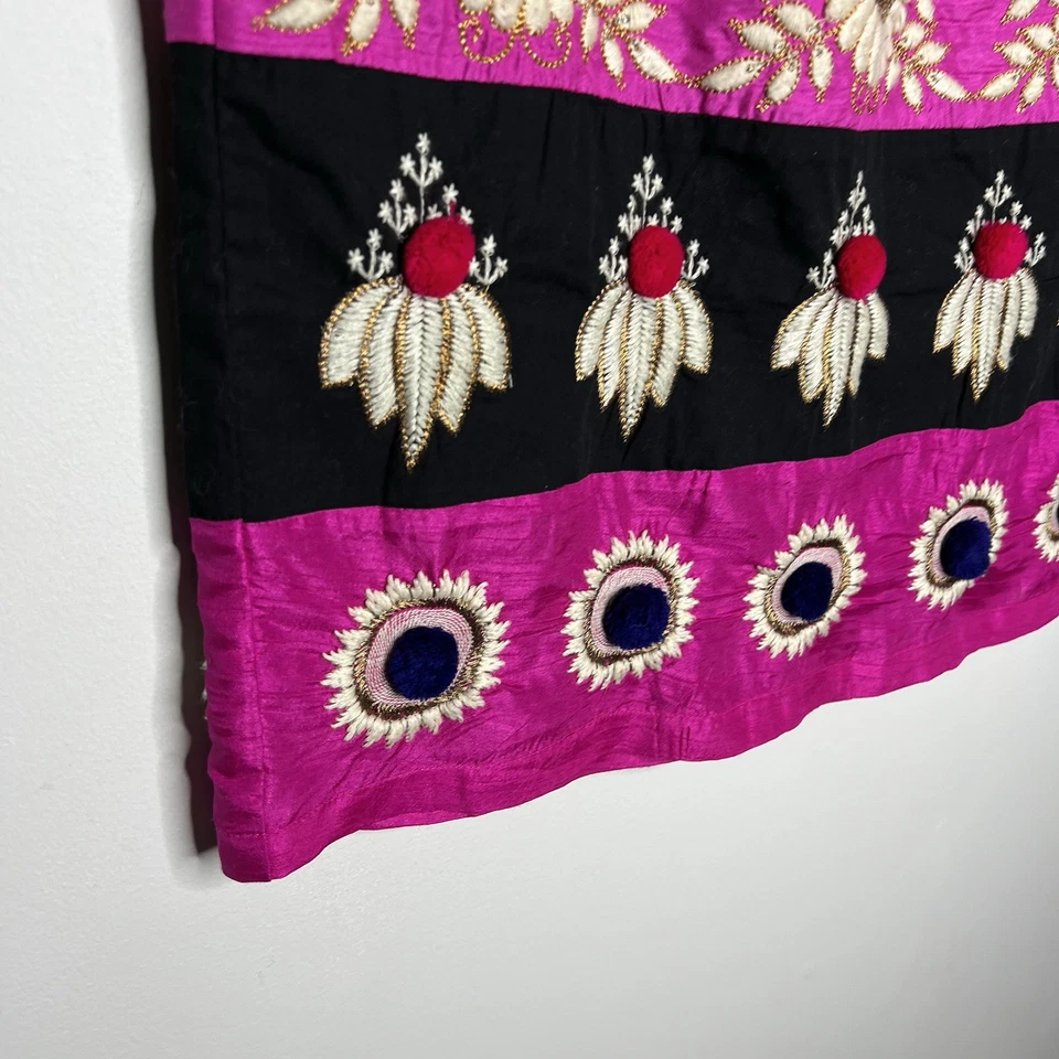 Leifsdottir Womens Size 6 Skirt Embroidered Pink Black Boho Festival Silk Blend - Image 4 of 4