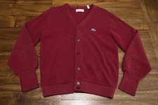 Vintage 60s Izod Lacoste Cardigan Men's MEDIUM Burgundy Red W/ Blue Croc Orlon