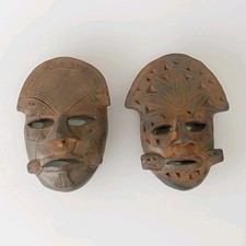 Keramik Masken Set Wandmasken Ton Vintage Handarbeit Deko 2 Stück