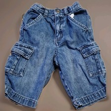 Vintage 90s Cargo Pants Jeans Baby 3-6 Months Pull On Denim Elastic Waist