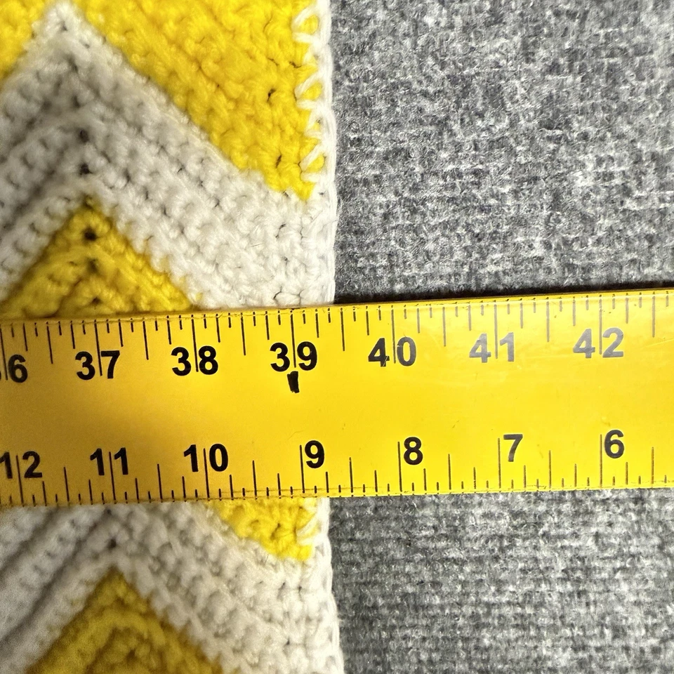 "Manta Chevron de ganchillo hecha a mano amarilla blanca ondulación afgana 39x45""" Foto 2 de 4
