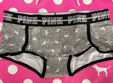 2018 Victoria Secret PINK L Wide Sparkly Logo Band Boyshort PANTY Dog Print