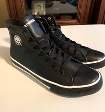 NEW-Harley-Davidson Men's Baxter Black/White 4.5" Leather Hi-Cut Sneakers D93341