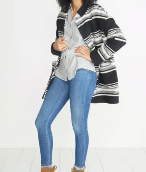 Marine Layer Wool Black Striped Long Sleeve Carey Cocoon Soft Coat XS
