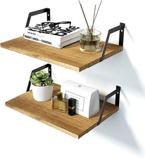 2Pcs Floating Shelves Rustic Wooden Wall Mounted Industrial Storage Display Rack
