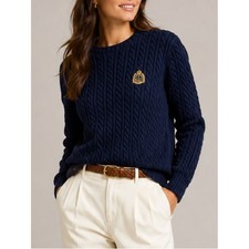 LAUREN RL Vintage Cable Knit Sweater M Anchor Crest Pullover Nautical Heritage