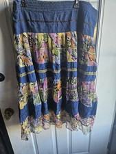 Pretty Bleu Y2k Vintage M L Western Tiered Denim Modest Maxi Skirt Boho Fairy