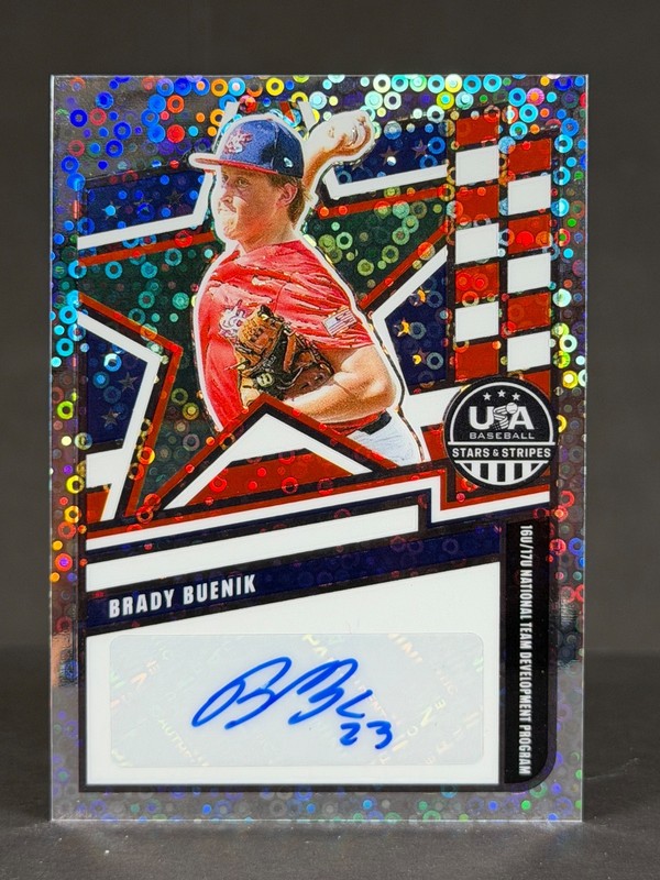 Brady Buenik 2026 Panini Stars & Stripes Prizm USA Baseball Disco Silver AUTO