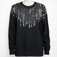 Vintage Sequin Angora Lambs Wool Crewneck Sweater Size M Black Party Embellished