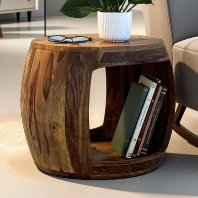 FINEBUY Tavolino Ø 50 cm Sheesham legno massello rotondo ripiano tavolino salotto