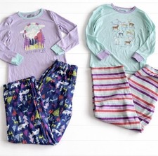 Eddie Bauer 4 piece Pajama set Girls shirts pants fleece long sleeve L 14/16