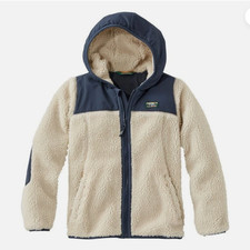 L.L. Bean Jacket Boys 14/16 L Beige Blue Sherpa SOFT Fleece Hooded Soapstone NWT
