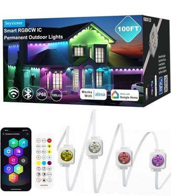 Professional Safety Clothing Music Sync Permanent Outdoor RGB Smart Eaves Lights With Speakers | 50ft IP65 Waterproof App Control For Christmas & Holiday Decor Luces De Navidad Con Musica