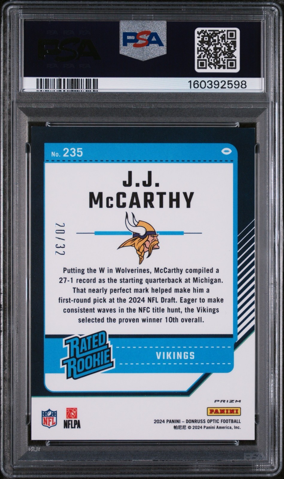 2024 OPTIC JJ MCCARTHY NFL TEAM LOGO SSP /32 PSA POP 1 CASE HIT NON AUTO 1/1? 🔥 view 2