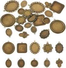 20Pcs Bezel Pendant Trays 10 Styles Vintage Cabochon Bezel Settings Trays Charms