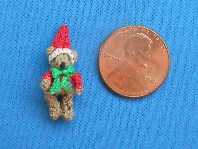 Dollhouse Miniature Crocheted Crochet Santa Teddy Bear Handmade  7/8'' tall