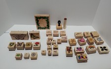Lot of 37 Wooden Rubber Stamps, Nature Hearts Stars. Stampin up, Hero Arts etc.