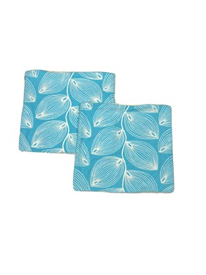 Kas Designer Pair Shams Blue White Cotton Pillowcases Covers Floral Zip Bedding
