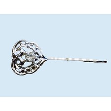 Vintage Silvertone Heart Bobby Hairpin w Rhinestone Accent