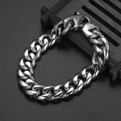 7''-11'' 15mm Fashion Mens Stainless Steel Curb Cuban Chain Bangle Bracelet Gift