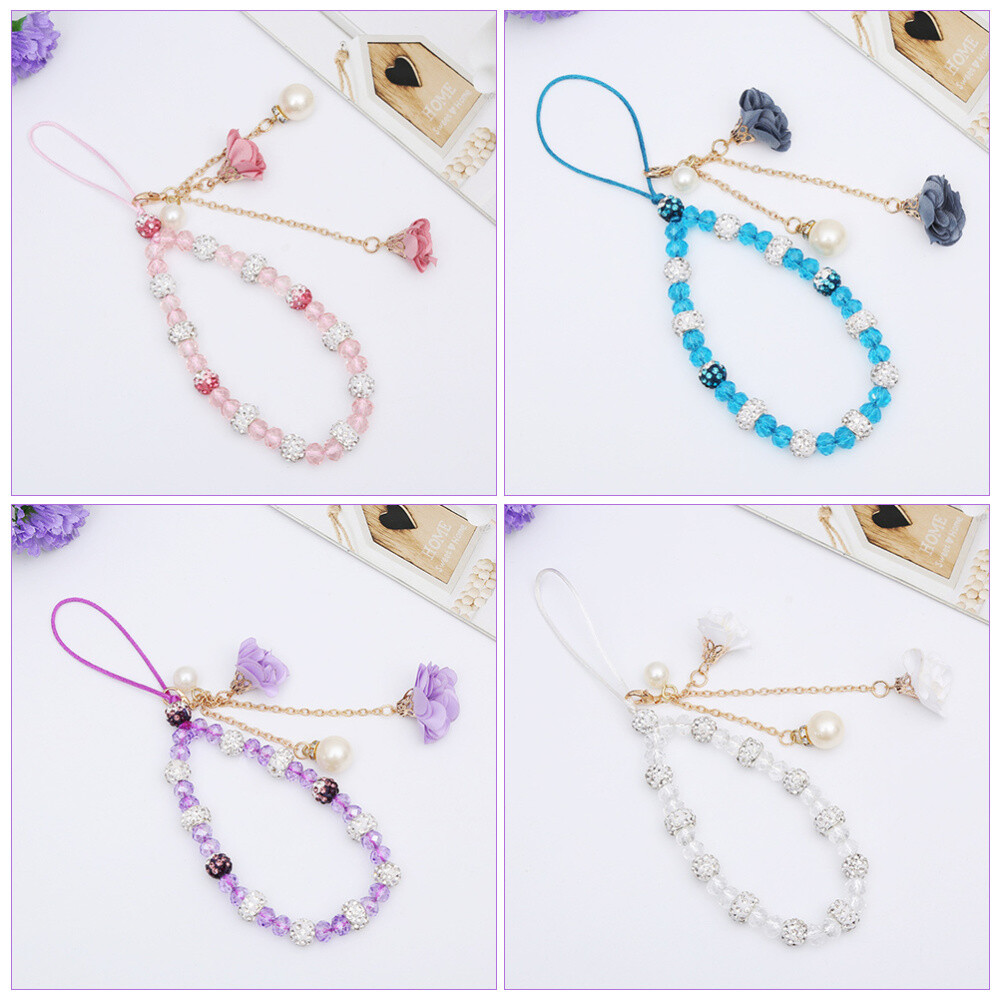 Phone Case Accessories Charms Round Beads Flower Lanyard