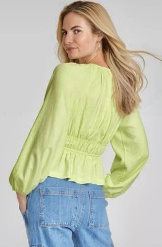 New Women's Universal Thread Key Lime Puff Long Sleeve Tie-Front Blouse Sz XXL - Picture 2 of 2
